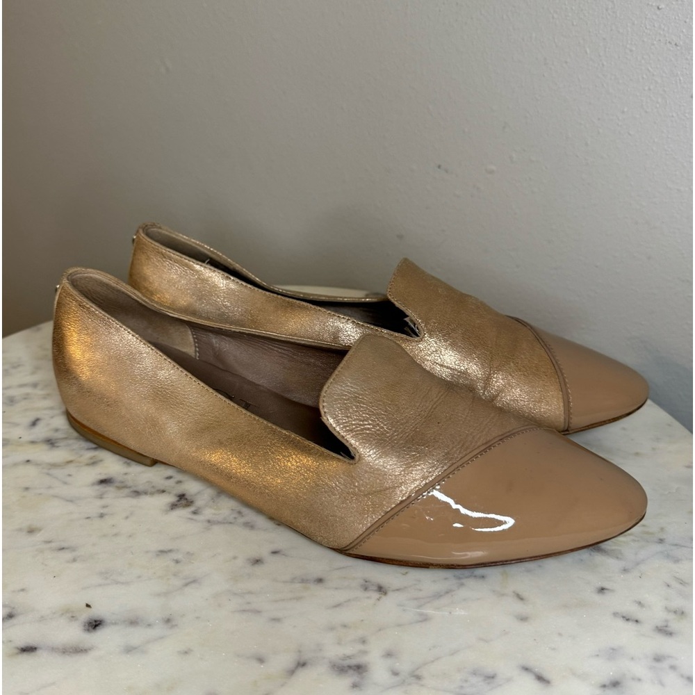Agl Metallic Gold and Nude Patent Leather Loafers